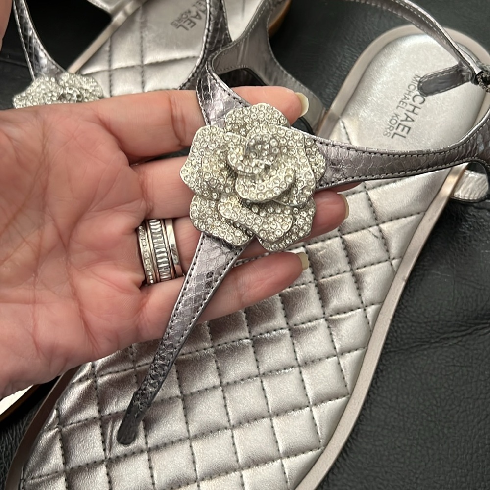 MICHAEL Michael Kors Lucia Crystal Embellished Leather Thong Sandals